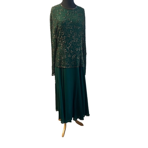 Vintage Evening Gown Niteline by Della Roufogali Green beaded Long